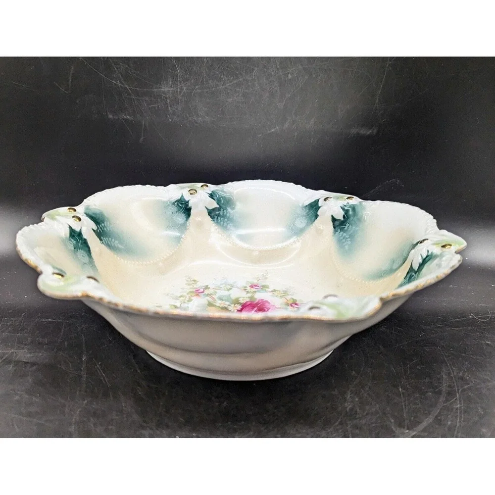 Antique RS Prussia Embossed Porcelain Pink Yellow Rose 11